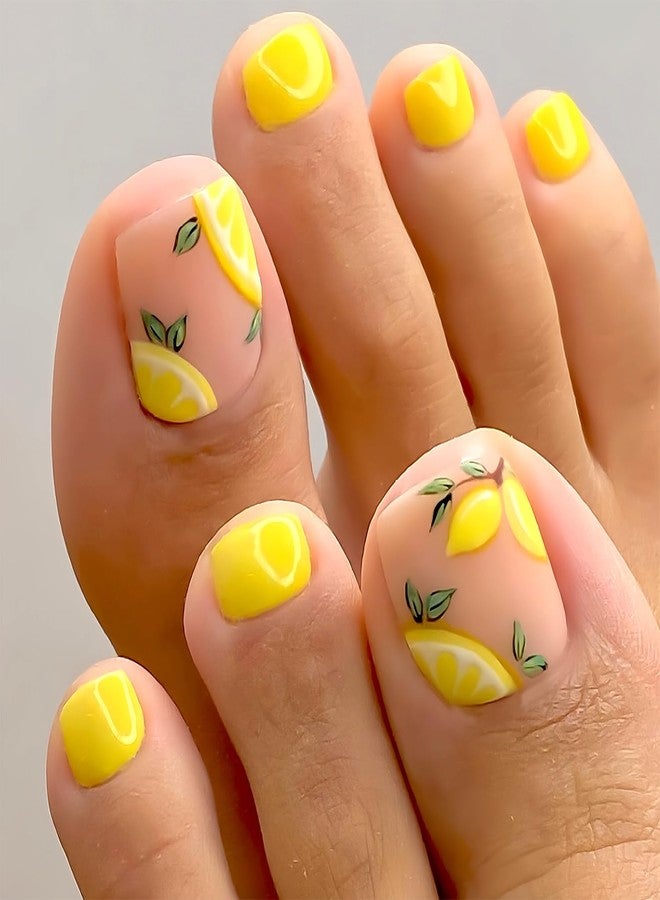 Vopintpy Yellow Lemon Press on Toenails Short Square Toenails Spring Summer Matte Toe Nails Full Cover Toe Nails for Women - Image 1